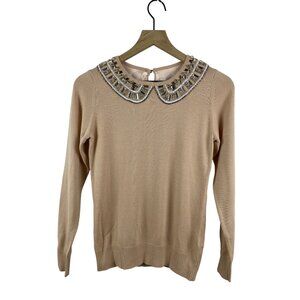 Boden Women's 4 Cashmere Blend Jeweled Neckline NWT Knit Bedazzled Glam Sweater
